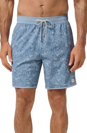 Travis Mathew Tidal Whisper Palm Tree Print Swim Trunks in Ash Blue at Nordstrom, Size Medium