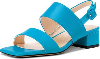 Castamere Womens Chunky Block Low Heel Peep Open Square Toe Buckle Sandals Dress Casual Party Shoes 3.5 CM Heels Blue 6.5 UK