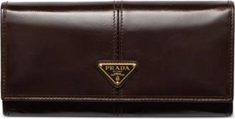 Prada Portafoglio in pelle con placca logo - Marrone