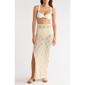 Elan Lace Side Slit Cover-Up Maxi Skirt in Natural at Nordstrom, Size X-Small