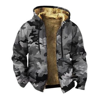 Generic Mens Camouflage Fleece Lined Hoodie - Full-Zip Camo Hooded Jacket for Winter - Warm Tactical Outdoor Sweatshirt with Drawstring - Multi-Pattern Milita