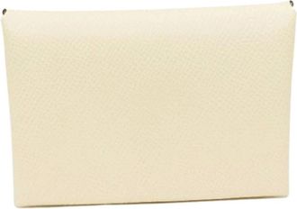 Herm&egrave;s Pre-owned Clutches, female, Beige, Size: ONE SIZE Pre-owned Calvi Duo Epsom Card Coin Case
