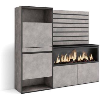 Skraut Home Skraut Home - Aparador, Con Almacenamiento, 167x145x35 Cm, Dormitorio, Habitaci&oacute;n, Chimenea El&eacute;ctrica Xxl, Zapatero, Estilo Moderno, Gris Cemento