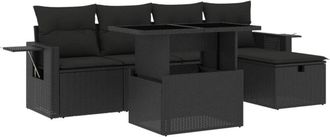 vidaXL Set De Sof&aacute;s De Jard&iacute;n 6 Piezas Y Cojines Rat&aacute;n Sint&eacute;tico Negro Vidaxl