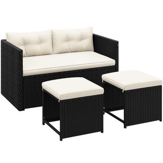 Yaheetech Homevive Conjunto De 4 Piezas Muebles De Jard&iacute;n De Rat&aacute;n 1 Mesa De Comedor 1 Banco Y 2 Taburetes Negro/beige