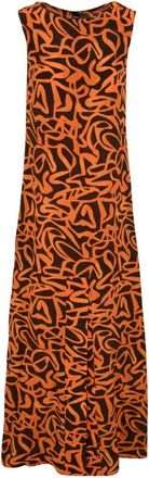 Aspesi Oranje/Zwarte Jurk Model 2917 A323 - Dames - Maxi kleedjes - Veelkleurig - S - Kleedjes