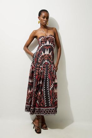 Karen Millen Voile Mirrored Batik Woven Strappy Maxi Dress