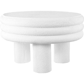Jonathan Y Designs Rashida Modern Round Polyresin Indoor/Outdoor Low Accent Coffee Table, Chunky Ribbed Tripod Base, All-Weather in White Frosted at