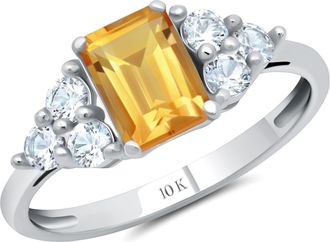 MAX + STONE 10k Yellow or White Gold Gemstone Emerald Cut Birthstone Anniversary Ring