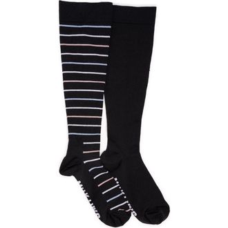 Muk Luks Nylon Blend Compression Socks 2 Pair Pack Wide Size in Ebony/pastel at Nordstrom
