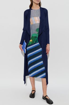 Pleats Please Issey Miyake Pleated Coat, Womens, Navy Blue