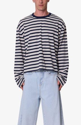 mnml Oversize Stripe Cotton T-Shirt in White/navy at Nordstrom, Size Xx-Large