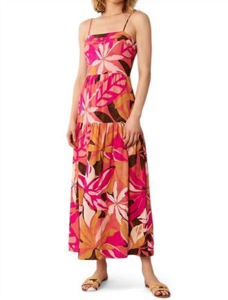 En Cr&egrave;me Printed Sleeveless Midi Dress In Pink Multi