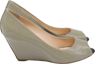 Giuseppe Zanotti Wedge Peep Toe Pumos in Green Patent Leather