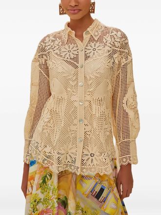 Farm Rio floral-lace long-sleeves shirt - Neutrals