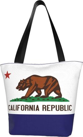 AOOEDM Blue California Republic Flag Reusable Grocery Bag Shopping Bag Casual Shoulder Bag Handbag for Men Women ECO Market Bag Beach Bag Travel Totes