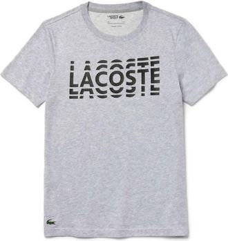 Lacoste Mens Short Sleeve Graphic Cotton Tee In Silver Chine