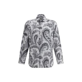 Etro Gray Cotton Pattern Mens Shirt