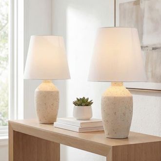 Jonathan Y Designs Xander 19.5 Minimalist Scandinavian Concrete Effect Resin/Iron Ginger Jar LED Table Lamp in Matte Cream at Nordstrom