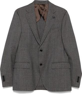 Lardini Iconisch Wol Herringbone Pak - Heren - Blazers - Grijs - 2XL - Wol - Jassen