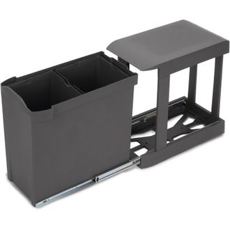 Emuca Contenedores De Reciclaje Para Cocina, 2 X 14l, Fijaci&oacute;n Inferior Y Extracci&oacute;n Autom&aacute;tica, Acero Y Pl&aacute;stico, Gris Antracita - Emuca