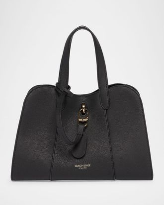 Giorgio Armani Small Grained Leather Trapezoid Tote Bag