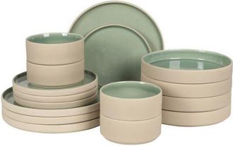 Gibson Home Liberty Bay 16-Piece Stoneware Stackable Plates and Double Bowl Dinnerware Set in Mint at Nordstrom