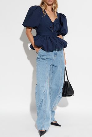 Rotate Top With Puff Sleeves, Womens, Navy Blue