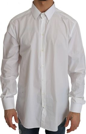 Dolce & Gabbana White 100% Cotton GOLD Slim Dress Mens Shirt