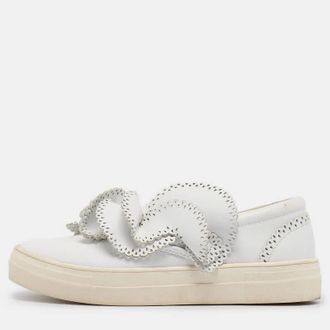 Sophia Webster White Leather Embellished Slip On Sneakers