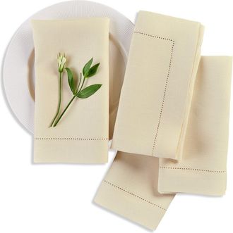 Solino Home Linen Dinner Napkins Set of 4, 20 x 20 Inch for Dining Table, Holiday and Everyday Table Decor - Medium Weight Hemstitch in Creamy Ivory