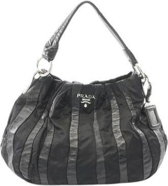 Prada Borsa a mano Pre-owned in nylon e pelle a righe - - Pre-owned - Donna - Nero - ONE SIZE