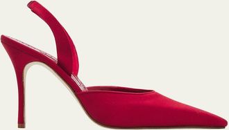 Manolo Blahnik 105mm Borelapla Satin Slingback Pumps