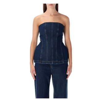 Magda Butrym Tops, Dames, Blauw, S, Denim, Strapless Denim Corset Top