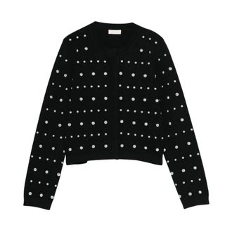 Liu Jo Truien & Vesten, Dames, Zwart, XL, Cardigan met Strass-steentjes