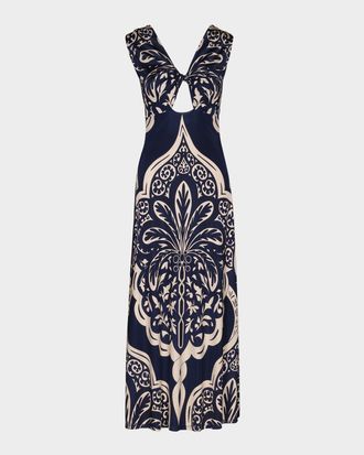 Johanna Ortiz Voyage Reversible Twist-Front Cut-Out Maxi Dress