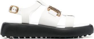 Tod's leather flatform logo plaque sandals - women - Calf Leather/Calf Leather/Rubber - 34.5 - White
