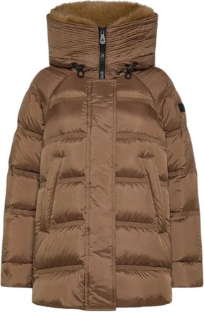 Peuterey Down Jackets, female, Brown, XS, Brown Fur Down Jacket Urban Style