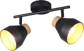 Trio Leuchten Barra 2 luci, metallo e legno, nero opaco, L 32 cm, Valentin