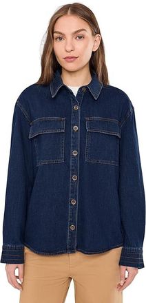 Kut from the Kloth Channing-Button Front Shirt Long Sleeve with Contrast Thread Womens Clothing Disposition : XL, Cotton