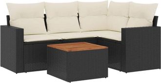 vidaXL Set De Muebles De Jard&iacute;n 5 Pzas Y Cojines Rat&aacute;n Sint&eacute;tico Negro Vidaxl