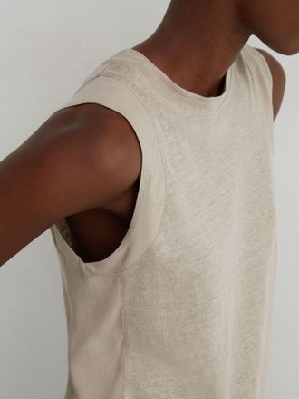 Reiss Stone Neutral Linen Jersey Vest, XS