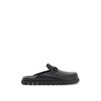 Ferragamo Mules, male, Black, Size: 11 US Leather Mules with Gancini Ornament