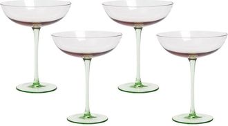 Beliani Beliani - Conjunto De 4 Copas Pompadour De Champ&aacute;n C&oacute;ctel Sopladas A Mano Rosa Y Verde 25 Cl Diopside