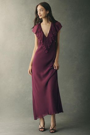 Geisha Designs Geisha Deep-V Ruffle Maxi Dress