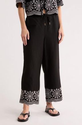Ellen Tracy Embroidered Hem Crop Pants in Black at Nordstrom Rack, Size Small