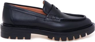 Santoni Gepolijste Leren Penny Loafer - Dames - Loafers - Zwart - 41 EU - Leer - Schoenen