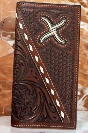 Twisted X Boots Mens Tooled Leather Rodeo Wallet In Brown