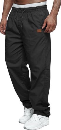 Generic Cargo Pants for Men Straight-Fit Casual Jogger Drawstring Sweatpants Elasticated Waist Hiking Outdoor Sport Trousers with Flat-Front Pockets Black