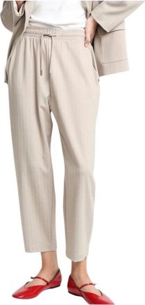 Please Cropped Trousers, female, Beige, Size: XS Wide Striped Drawstring Trousers